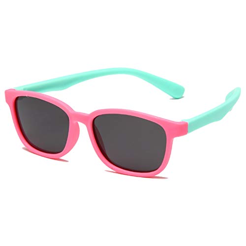 Long Keeper Polarisierte Kinder Sonnenbrille Rechteckig Unzerstörbar Flexibles Gummi für Jungen und Mädchen 3-9 Jahre UV 400 Schutz von Long Keeper