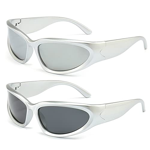 Long Keeper Polarisierte Sport Sonnenbrille Herren Damen - Retro Futuristische Sonnenbrille Polarisiert Angeln Fahrradbrille Sportbrille Wrap Around Brille von Long Keeper