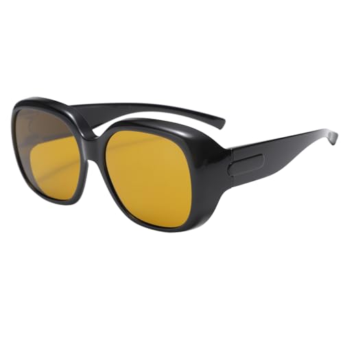 Long Keeper Polarisierte Überzieh Sonnenbrille Damen Übergroße Quadratische Brillen Fit Over Brille Fahren Angeln Golf (Helles Schwarzgelb) von Long Keeper