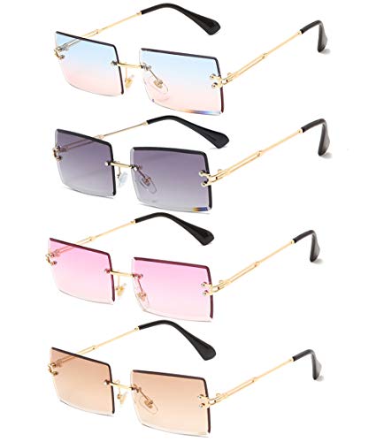 Long Keeper Sonnenbrille Damen Vintage 90s Retro Rechteckig Sonnenbrille Randlos Für Damen Herren Mit Uv Schutz (Blau Rosa+Farbverlauf Grau+ Lila+ Braun) von Long Keeper