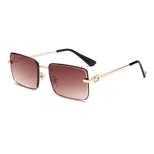 Long Keeper Rechteckige Sonnenbrille Damen Vintage Randlos Retro Brille mit UV Schutz Sonnenbrille Eckig Ohne Rahmen für Damen Herren von Long Keeper