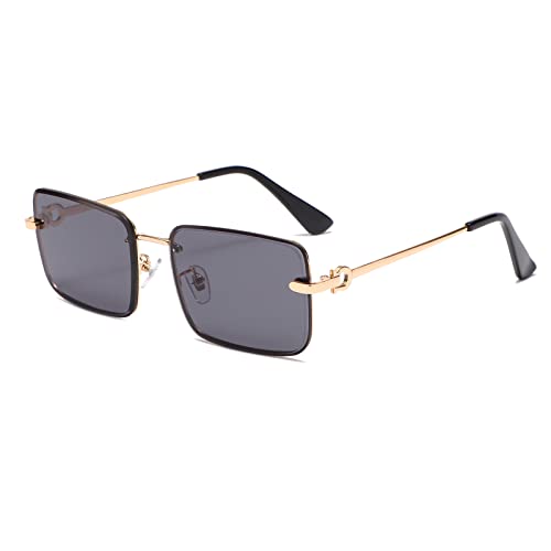 Long Keeper Rechteckige Sonnenbrille Damen Vintage Randlos Retro Brille mit UV Schutz Sonnenbrille Eckig Ohne Rahmen für Damen Herren von Long Keeper