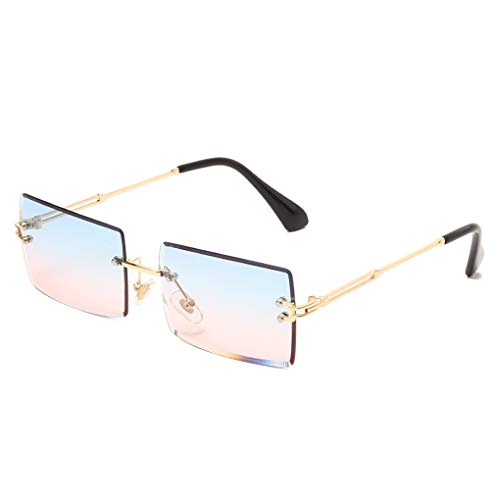 Long Keeper Sonnenbrille Damen Vintage 90s Retro Rechteckig Sonnenbrille Randlos Für Damen Herren Mit Uv Schutz (Blau Rosa) von Long Keeper