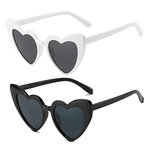 Long Keeper Retro Herz Sonnenbrille - Vintage Damen Sonnenbrille Herzform mit UV400 Schutz Hippie Herzbrille Aesthetic Heart Glasses von Long Keeper