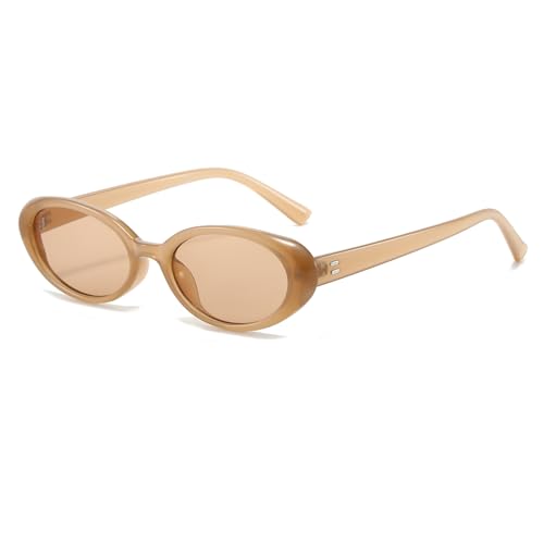 Long Keeper Retro Kleine Ovale Sonnenbrille Damen – Mode Sonnenbrille Oval Vintage Katzenauge Sonnenbrille 90er Rund Ovale Brille UV400 für Damen Herren von Long Keeper