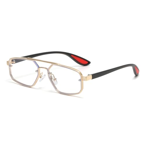 Long Keeper Retro Metall Doppelbrücken Pilot Kleine Blaulicht Filter Brille Herren Fashion Computerbrille UV400 Anti Blaues Licht Brille Quadratische (Gold Klar) von Long Keeper