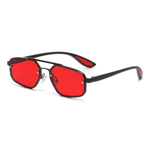 Long Keeper Retro Metall Doppelbrücken Pilot Kleine Blaulicht Filter Brille Herren Fashion Computerbrille UV400 Anti Blaues Licht Brille Quadratische (Schwarz Rot) von Long Keeper
