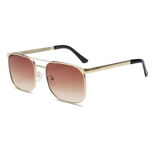 Long Keeper Retro Pilot Sonnenbrille Herren Damen Metall Sonnenbrille Eckig Pilotenbrille70er 80er Klassisch Retro Piloten Brille mit UV400 Schutz, 55MM von Long Keeper