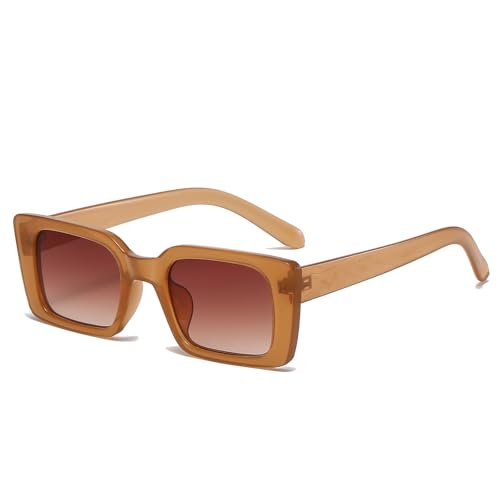 Long Keeper Retro Rechteck Sonnenbrille Damen Herren Vintage Eckig Sonnenbrille Trendige Quadratischem Brille UV400 (Hellbrauner Rahmen braunes Stück) von Long Keeper