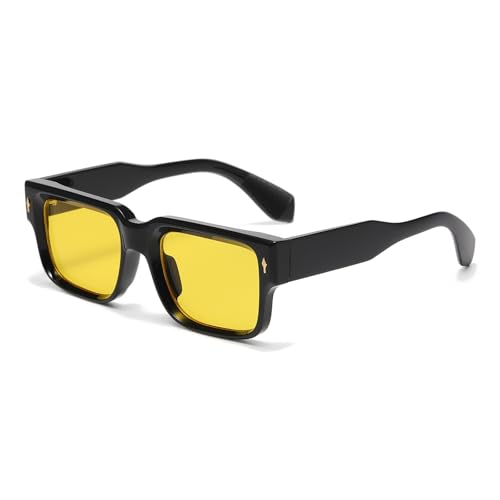 Long Keeper Retro Rechteckig Dicker Rahmen Sonnenbrille Quadratisch Rahmen für Damen Herren Vintage Klobige Brillen UV400 Schutz (Schwarze Nachtsicht) von Long Keeper