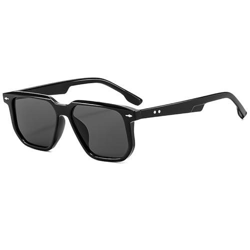 Long Keeper Retro Rechteckige Sonnenbrille für Damen Herren Vintage klassisch quadratischer Sechseck Brille UV400 Schutz (Schwarz grau) von Long Keeper