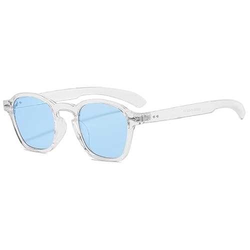 Long Keeper Retro Runde Sonnenbrille Herren Damen 90s Retro Sonnenbrille Quadratischer Kreis brille UV400 Schutz (Klar Blau) von Long Keeper