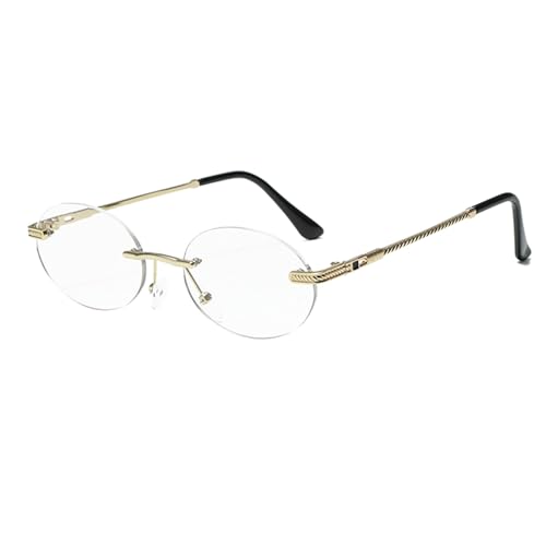 Long Keeper Retro Sonnenbrille Damen Herren Ovale Vintage Sonnenbrille rahmenlose Sonnenbrille Herrengold UV400 (Gold transparent) von Long Keeper
