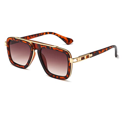 Long Keeper Retro Sonnenbrille Eckig für Herren Damen Klassisch 70er Sonnenbrille Pilotenbrille Metallrahmen Brille Quadratisch mit UV400 Schutz, 52MM von Long Keeper