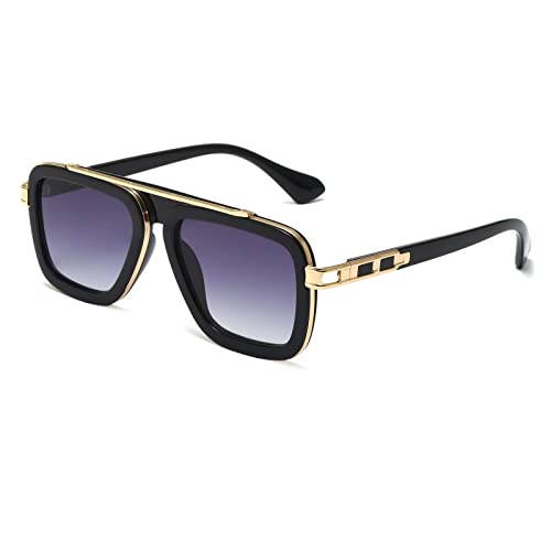 Long Keeper Retro Sonnenbrille Eckig für Herren Damen Klassisch 70er Sonnenbrille Pilotenbrille Metallrahmen Brille Quadratisch mit UV400 Schutz, 52MM von Long Keeper