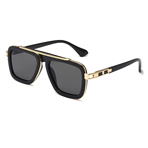 Long Keeper Retro Sonnenbrille Eckig für Herren Damen Klassisch 70er Sonnenbrille Pilotenbrille Metallrahmen Brille Quadratisch mit UV400 Schutz, 52MM von Long Keeper