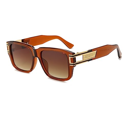 Long Keeper Retro Sonnenbrille Eckig für Herren Damen Klassisch Sonnenbrille Quadratisch Vintage Brille Goldener Rahmen mit UV400 Schutz, 53MM von Long Keeper