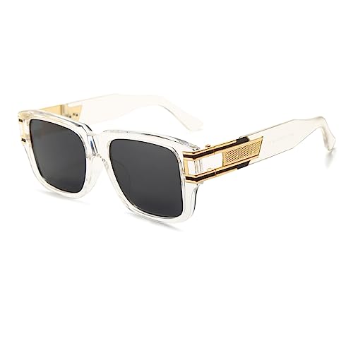 Long Keeper Retro Sonnenbrille Eckig für Herren Damen Klassisch Sonnenbrille Quadratisch Vintage Brille Goldener Rahmen mit UV400 Schutz, 53MM von Long Keeper