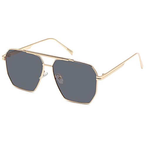 Long Keeper Retro Sonnenbrille Polarisiert - Vintage Polarisierte Piloten Sonnenbrille Herren Damen Retro Pilotenbrille Eckig Brille Metallrahmen von Long Keeper