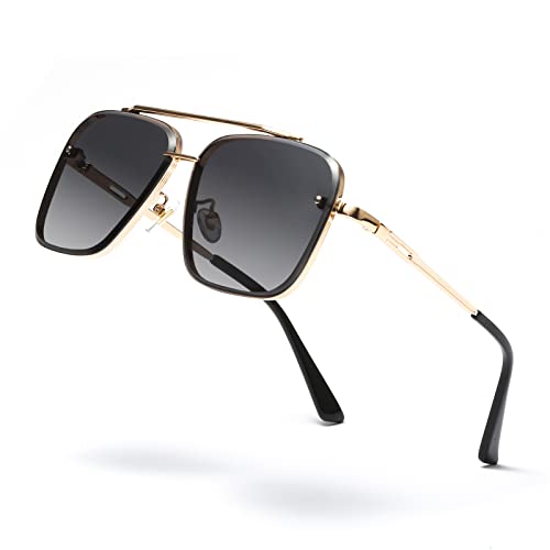Long Keeper Retro Sonnenbrille Eckig Pilotenbrille Metallrahmen für Herren Damen Quadratische Sonnenbrille Piloten Brille Unisex UV400 von Long Keeper