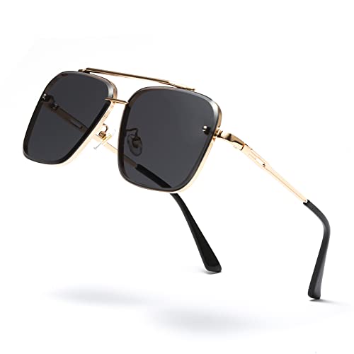 Long Keeper Retro Sonnenbrille Eckig Pilotenbrille Metallrahmen für Herren Damen Quadratische Sonnenbrille Piloten Brille Unisex UV400 von Long Keeper