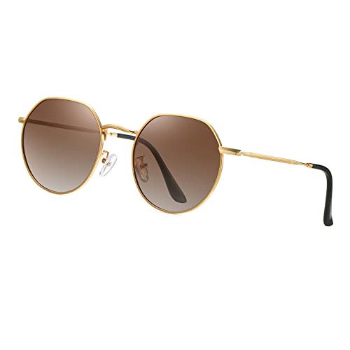 Long Keeper Runde Polarisierte Sonnenbrille Herren Damen - Retro Sonnenbrille Rund Polarisiert Klassisch Vintage Runde Brille Metallrahmen UV400 Schutz von Long Keeper