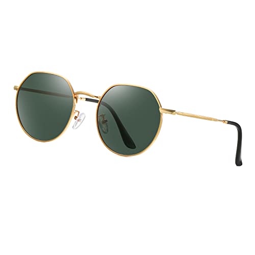 Long Keeper Runde Polarisierte Sonnenbrille Herren Damen - Retro Sonnenbrille Rund Polarisiert Klassisch Vintage Runde Brille Metallrahmen UV400 Schutz von Long Keeper