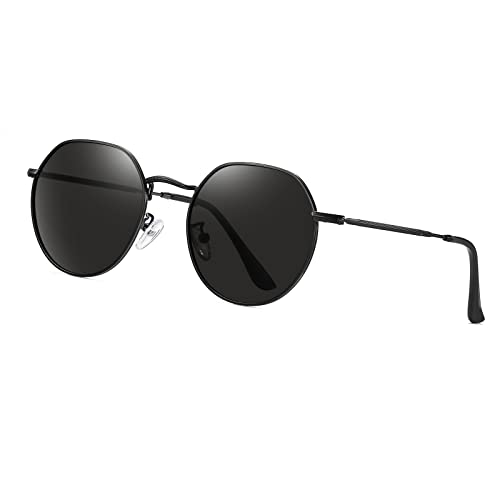 Long Keeper Runde Polarisierte Sonnenbrille Herren Damen - Retro Sonnenbrille Rund Polarisiert Klassisch Vintage Runde Brille Metallrahmen UV400 Schutz von Long Keeper