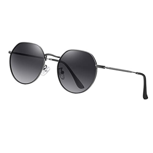 Long Keeper Runde Polarisierte Sonnenbrille Herren Damen - Retro Sonnenbrille Rund Polarisiert Klassisch Vintage Runde Brille Metallrahmen UV400 Schutz von Long Keeper