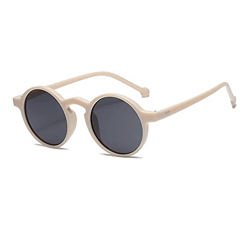 Long Keeper Runde Sonnenbrille Unisex - Klein Rund Retro Vintage Sonnenbrille für Herren Damen mit UV400 Schutz für Fahren Angeln Reisen (Beige) von Long Keeper