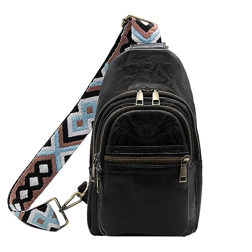 Long Keeper Sling Bag Brusttasche PU Leder Crossbody Bag Damen Rucksack Sling Tasche Reise Outdoor Daypacks Schultertasche Umhängetasche für Damen Herren von Long Keeper