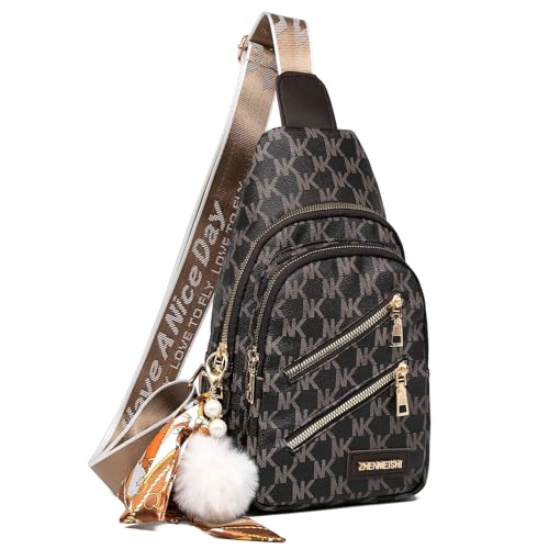 Long Keeper Sling Bag Brusttasche für Damen PU Leder Sling Rucksack Damen Crossbody Umhängetasche Wasserdicht Reise Outdoor Schultertasche Klein Rucksack von Long Keeper