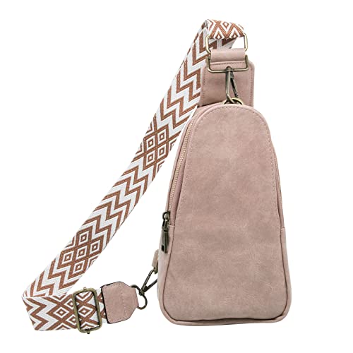 Long Keeper Sling Brusttasche für Frauen PU Leder Satchel Daypack Reisen Crossbody Tasche Mit Böhmen Verstellbarer Gurt, Pink von Long Keeper