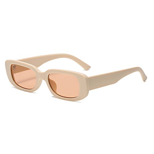 Long Keeper Sonnenbrille Damen Vintage Rechteckig 90s Retro Sonnenbrille Für Damen Herren Mit Uv Schutz (Beige) von Long Keeper