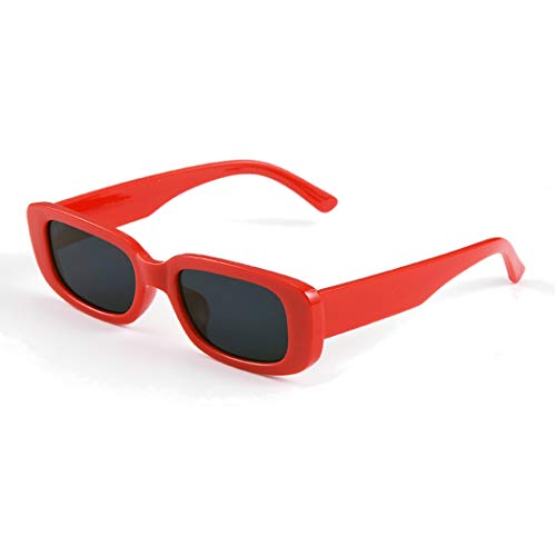 Long Keeper Sonnenbrille Damen Vintage Rechteckig 90s Retro Sonnenbrille Für Damen Herren Mit Uv Schutz (Rot) von Long Keeper