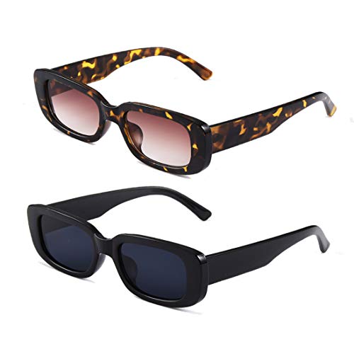 Long Keeper Sonnenbrille Damen Vintage Rechteckig 90s Retro Sonnenbrille Für Damen Herren Mit Uv Schutz (Schwarz+Leopard) von Long Keeper