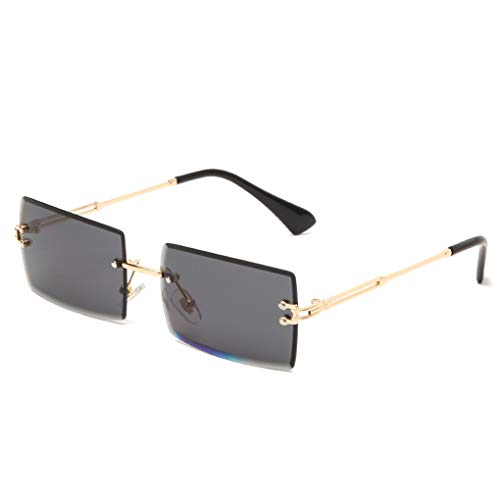 Long Keeper Sonnenbrille Damen Vintage 90s Retro Rechteckig Sonnenbrille Randlos Für Damen Herren Mit Uv Schutz (Dunkelgrau) von Long Keeper