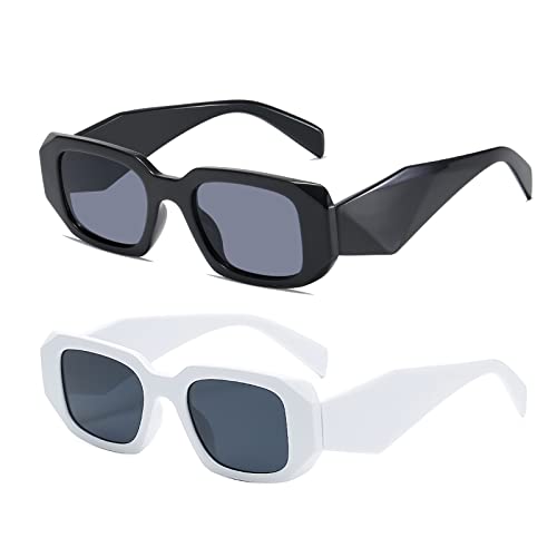 Long Keeper Sonnenbrille Damen Vintage – Retro Rechteckige Sonnenbrille Mode Sunglasses Eckig Brille Unregelmäßiges Quadrat UV400 für Herren Damen von Long Keeper