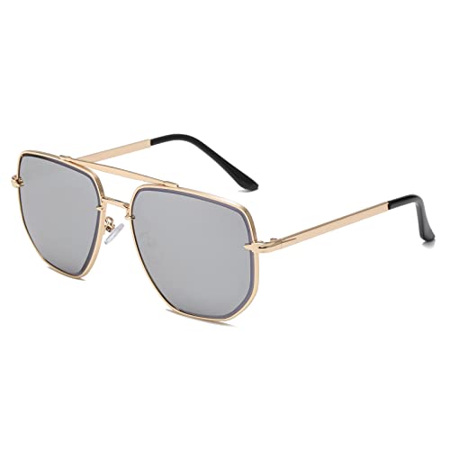 Long Keeper Sonnenbrille Herren Pilotenbrille - Retro Sonnenbrille Groß Unisex, 70er Sechseckige Piloten Sonnenbrille Herren Damen Quadratisch Metallrahmen für Männer Frauen 60 MM von Long Keeper