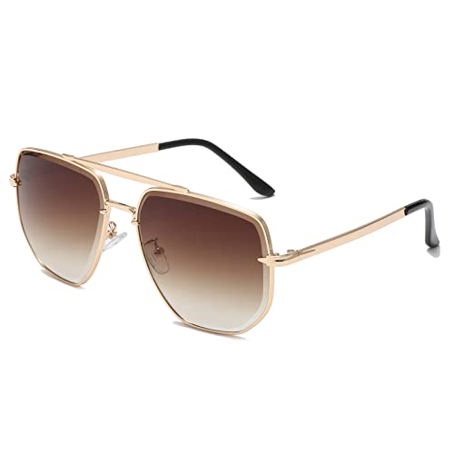 Long Keeper Sonnenbrille Herren Pilotenbrille - Retro Sonnenbrille Groß Unisex, 70er Sechseckige Piloten Sonnenbrille Herren Damen Quadratisch Metallrahmen für Männer Frauen 60 MM von Long Keeper