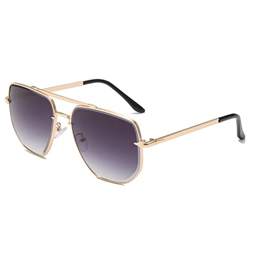 Long Keeper Sonnenbrille Herren Pilotenbrille - Retro Sonnenbrille Groß Unisex, 70er Sechseckige Piloten Sonnenbrille Herren Damen Quadratisch Metallrahmen für Männer Frauen 60 MM von Long Keeper