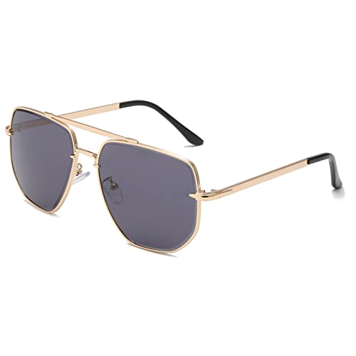 Long Keeper Sonnenbrille Herren Pilotenbrille - Retro Sonnenbrille Groß Unisex, 70er Sechseckige Piloten Sonnenbrille Herren Damen Quadratisch Metallrahmen für Männer Frauen 60 MM von Long Keeper