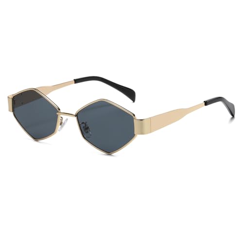 Long Keeper Sonnenbrille Hexagonal Damen Herren Mode Polygon Sonnenbrille Damen Vintage Sechseckige Sonnenbrille Gold Metallrahmen UV400, 56MM von Long Keeper