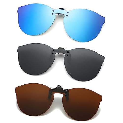 Long Keeper Sonnenbrille für Brillenträger – 3 Paar Sonnenbrille Zum Aufstecken Rund Sonnenbrille Clip Polarisiert, Sonnenbrillen Aufsatz Brille für Herren Damen von Long Keeper