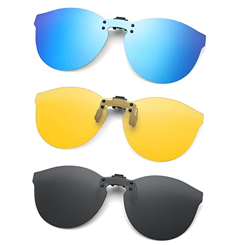 Long Keeper Sonnenbrille für Brillenträger – 3 Paar Sonnenbrille Zum Aufstecken Rund Sonnenbrille Clip Polarisiert, Sonnenbrillen Aufsatz Brille für Herren Damen von Long Keeper