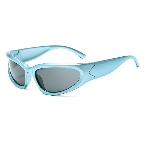 Long Keeper Sonnenbrille für Kinder - Sport Kinder Sonnenbrillen Y2K Wrap Around Futuristisch Ovale Brille UV400 für Mädchen Jungen, One Size mit Brillenetui von Long Keeper