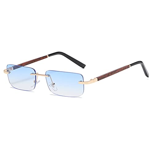 Long Keeper Sonnenbrille Damen Vintage 90s Retro Rechteckig Sonnenbrille Randlos Für Damen Herren Mit Uv Schutz (Blau-Stil1, 45) von Long Keeper