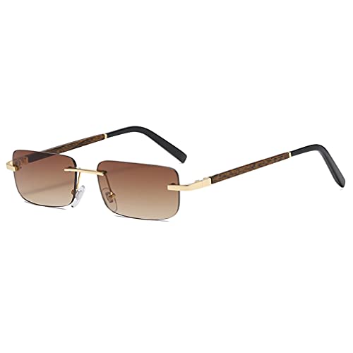 Long Keeper Sonnenbrille Damen Vintage 90s Retro Rechteckig Sonnenbrille Randlos Für Damen Herren Mit Uv Schutz (Braun-Stil1, 45) von Long Keeper