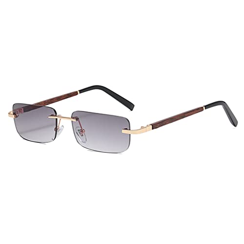 Long Keeper Sonnenbrille Damen Vintage 90s Retro Rechteckig Sonnenbrille Randlos Für Damen Herren Mit Uv Schutz (Grau-Stil1, 45) von Long Keeper