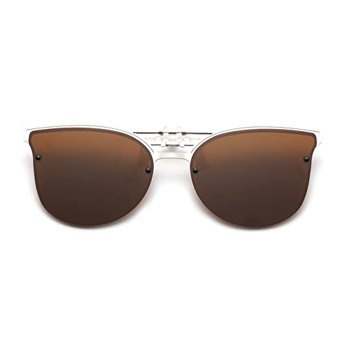 Long Keeper Sonnenbrillen Clip Polarisiert - Clip On Sonnenbrille für Brillenträger, Metall Katzenauge Sonnenbrillen Aufsatz Brille für Damen Herren von Long Keeper